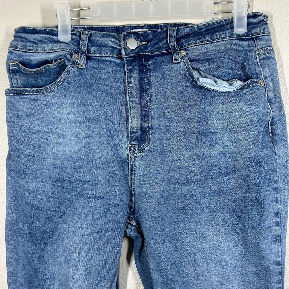 Pink Lily Jeans Womens Size 12 Blue High Rise Distressed Raw Hem Flare Denim